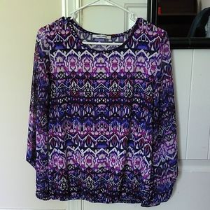 Purple Print Cute Top with Chiffon Statement Sleeves, Wash n Wear Soft Material